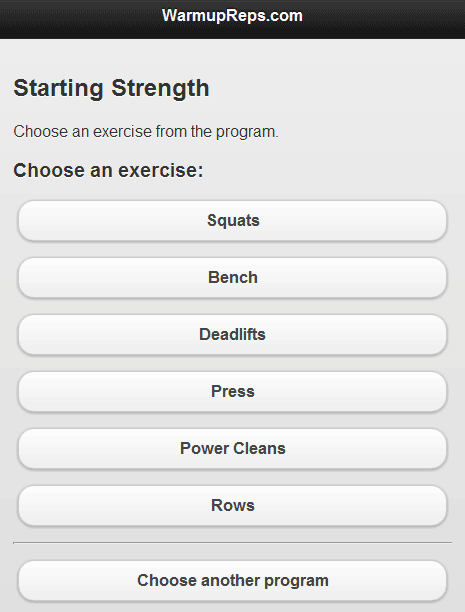 Starting Strength Warm Up Calculator App