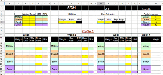 531 Spreadsheet with Rep Goal Calculator All Things Gym