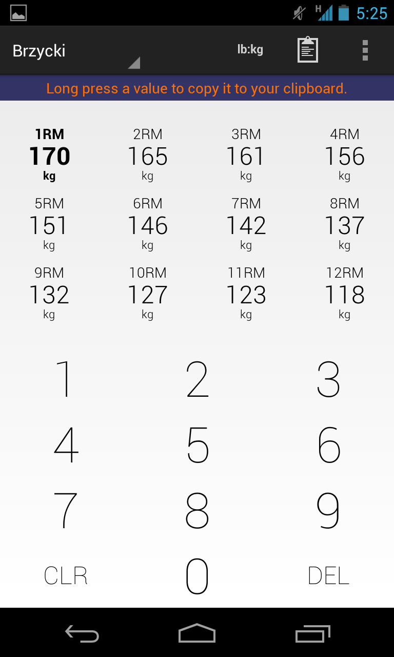 Rep Max Calculator Android Screenshot