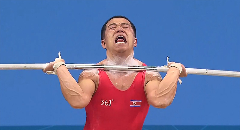 Om Yun Chol Best Korea Tripple Bodyweight Clean Jerk Face Weightlifting Intensity