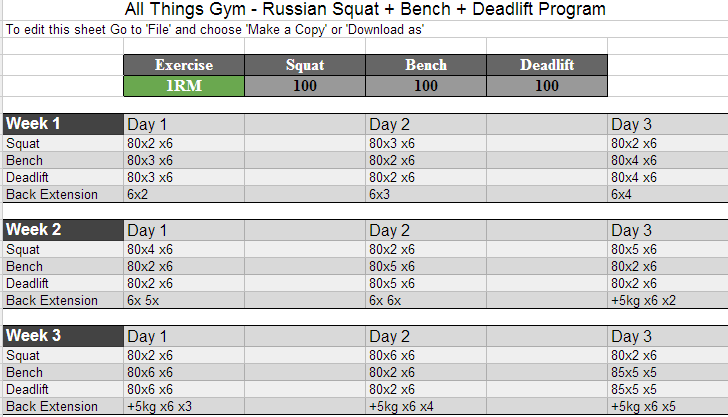 Russian Squat Routine Spreadsheet